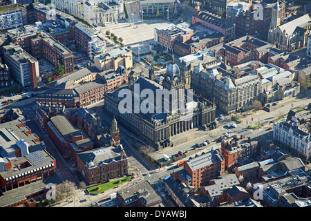 aerial view of Leeds Town Hall in West Yorkshire Stock Photo