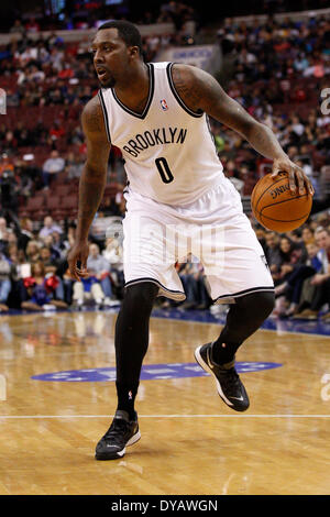 April 5, 2014: Brooklyn Nets center Andray Blatche (0) in action during the NBA game between the Brooklyn Nets and the Philadelphia 76ers at the Wells Fargo Center in Philadelphia, Pennsylvania. The Nets won 105-101. Christopher Szagola/Cal Sport Media Stock Photo