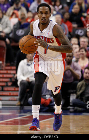 March 29, 2014: Detroit Pistons guard Brandon Jennings (7) in action during the NBA game between the Detroit Pistons and the Philadelphia 76ers at the Wells Fargo Center in Philadelphia, Pennsylvania. The 76ers won 123-98. Christopher Szagola/Cal Sport Media Stock Photo