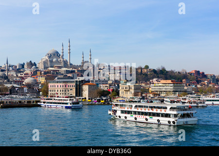 The waterfront at Eminonu viewed from the Galata Bridge, Istanbul, Turkey Stock Photo