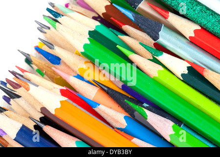 Set of colorful pencils. Macro photo background on white background Stock Photo