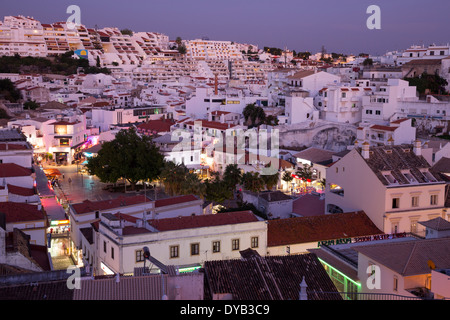 Albufeira old town centre at dusk., The Algarve, Portugal Stock Photo