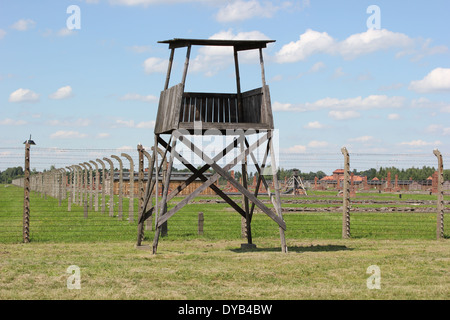 Watch Tower in the concentration camp Auschwitz Birkenau, Oświęcim, the main and well-known concentration camp in Poland, Europe Stock Photo