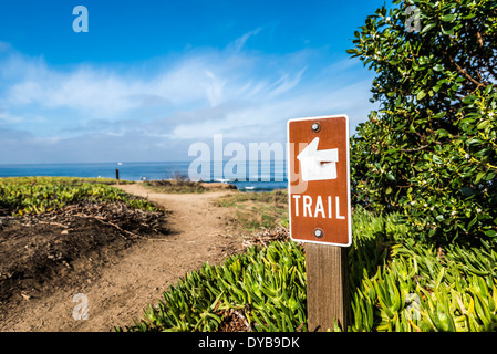 Trail sign. Sunset Cliffs Natural Park, San Diego, California, United States. Stock Photo