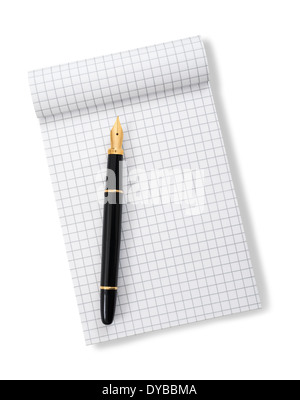Block Notes and fountain pen isolated on white Stock Photo