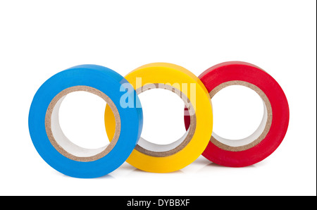 Multicolored insulating tapes roll isolated on white background Stock Photo
