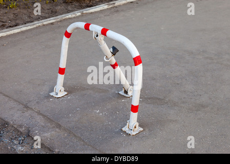Manual Car Parking Barrier With Lock And Stop Sign. Car Parking Lock  Device. Dedicated Parking For Guests. Traffic Rules, Prohibitory Signs  Stock Photo, Picture and Royalty Free Image. Image 140153962.