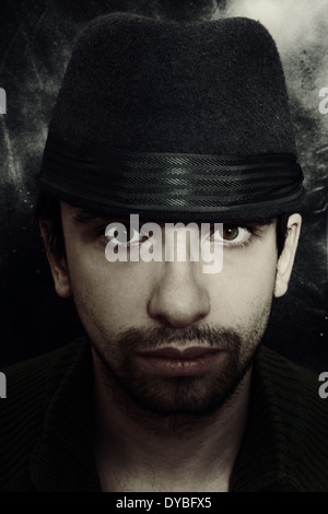 Portrait of a young man in a hat closeup Stock Photo