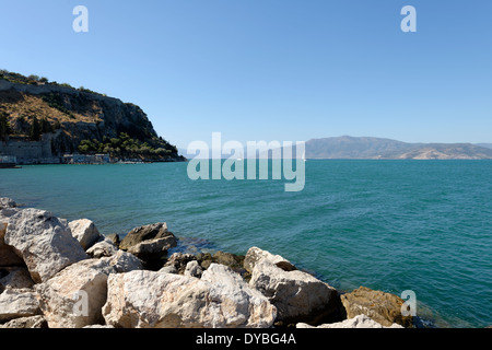 View section seaside that lines harbour town Nafplio Peloponnese Greece From 1829 to 1334 town Stock Photo