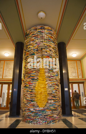 Idiom artwork (1998) made out of 8000 books by Matej Kren, lobby of main library, Old Town, Prague, Czech Republic, Europe Stock Photo