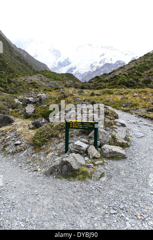 sign at Mount Cook, New Zealand Stock Photo