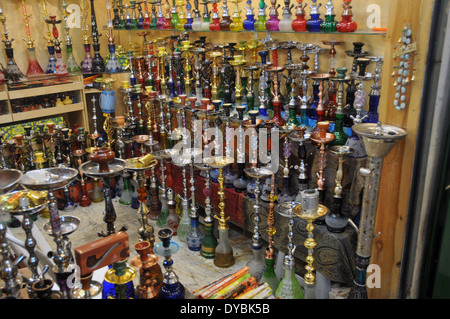 Souvenir store front displays hookahs, or waterpipes, Old city of Jerusalem, Israel Stock Photo