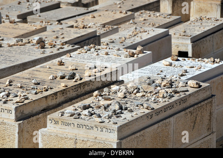 View of tombs in the Jewish cemetery of the Mount of Olives , Jerusalem, Israel Stock Photo