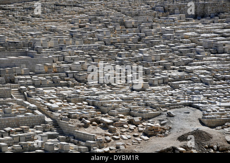 View of tombs in the Jewish cemetery of the Mount of Olives, Jerusalem, Israel Stock Photo
