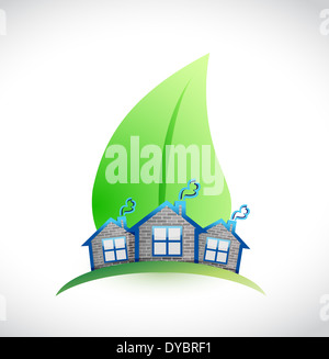 leave and houses illustration design over a white background