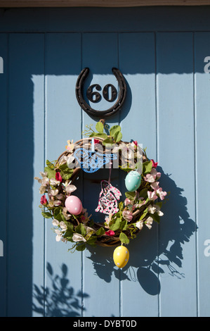 Easter Wreath on front door Stock Photo