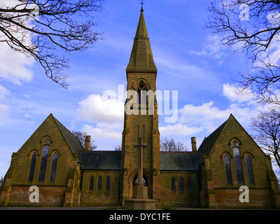 Hebburn Cemetery - twin chapel with church spire.  Hebburn, Tyne and Wear, England, UK Stock Photo