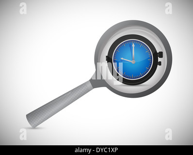 Magnifying optical glass with Alarm Clock icon. Illustration design Stock Photo