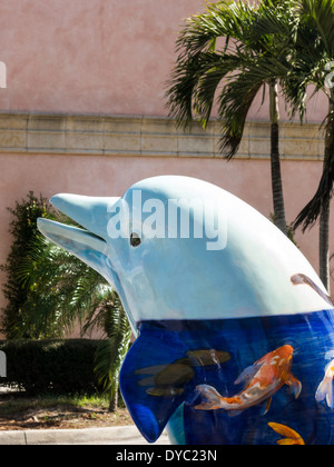 Venice Art Center, SEA Venice Public Arts Project, Dolphins and Turtles Fiberglass Sculptures Display, Venice FL. USA Stock Photo