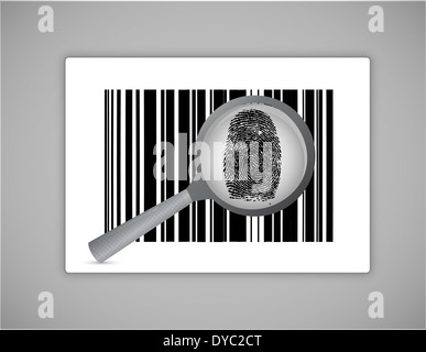 Finger Print Barcode with magnifying glass illustration design Stock Photo