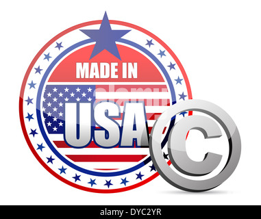 Made in USA flag seal with copyright sign illustration in front Stock Photo