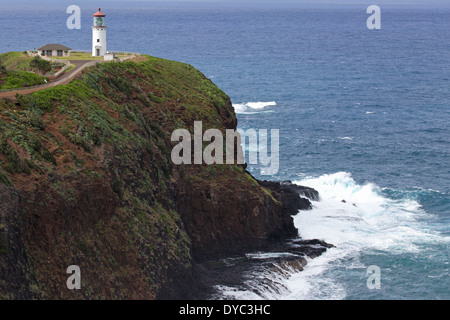 Daniel K. Inouye Kilauea Point Lighthouse and wildlife refuge overlooking the Pacific Ocean on Kauai, Hawaii Stock Photo