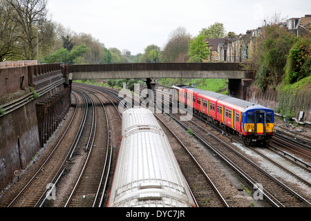 Southern And South West Trains on Clapham Junction Track - London SW11 - UK Stock Photo