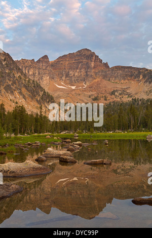 Warren Peak and Warren Lake in the Anaconda Pintler Wilderness of Montana. Summer. USA Stock Photo