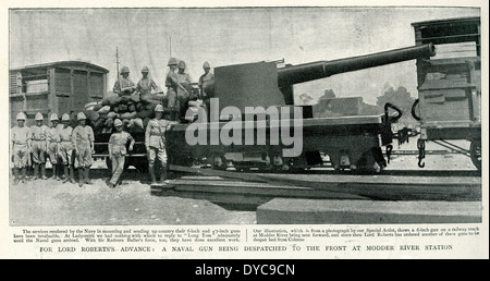A naval gun being dispatched to the front at Modder River Station, during the Boar War. The Graphic 1900 Stock Photo
