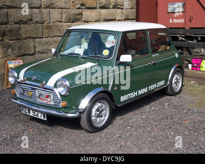 A classic 1981 BMC Mini Cooper Rally car at an Historic Motor Gathering in April 2014 at Goathland Station North Yorkshire
