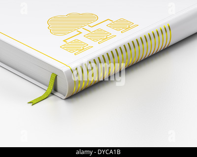 Cloud networking concept: closed book, Cloud Network on white background Stock Photo