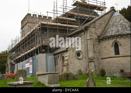 St Mary's Church Hay-on-Wye, Powys, Wales, Uk being renovated with new roof. Stock Photo