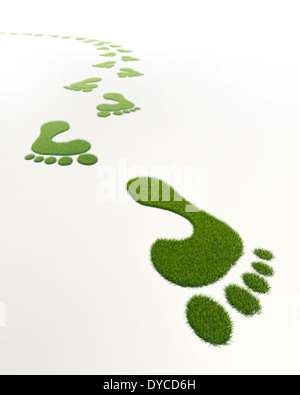 grass green footprints in white background Stock Photo