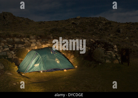 'El Rincon' Campsite at Night, Perito Moreno National Park, Southern Andean Patagonia, Santa Cruz, Argentina Stock Photo