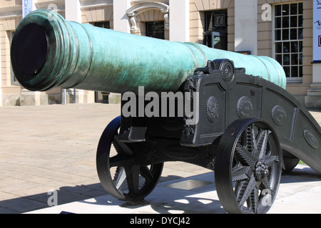 Detailed view of an old bronze cannon Stock Photo