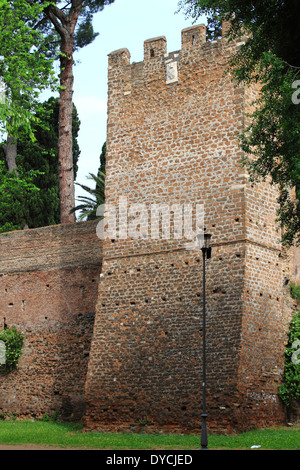 Tower in surrounding walls of Rome, Italy Stock Photo