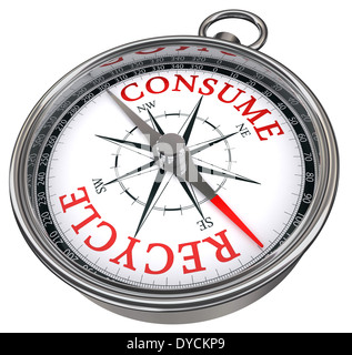 recycle versus consume concept compass isolated on white background Stock Photo