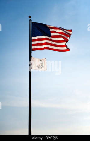 The US flag flying proudly over Pinehurst Resort and Country Club in Pinehurst North Carolina Stock Photo