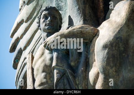 WASHINGTON DC, USA - The Arts of War and Peace is a collection of four bronze statues in East and West Potomac Parks. The Arts of War stand on the eastern end of Arlington Memorial Bridge facing the Lincoln Memorial. The Arts of Peace stand just to their north. The neoclassical Arts of Peace were sculpted by American sculptor James Earle Fraser. Stock Photo