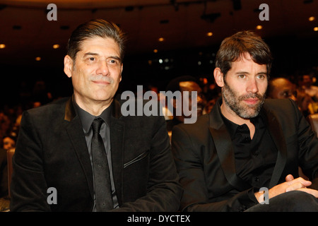 Greek-French actor GEORGES CORRAFACE(L) and director JALIL LESPERT attend the opening of 15th French Film Festival in Athens. Stock Photo