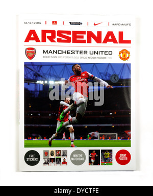 Football program from the Arsenal vs Manchester United game, Premier league, 2013-2014 season, UK Stock Photo