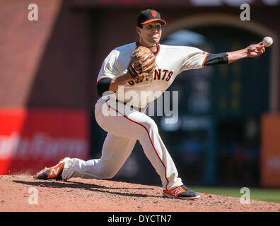 April 20, 2013: San Francisco Giants relief pitcher Javier Lopez (49) in action during the MLB baseball game between the Colorado Rockies and the San Francisco Giants at AT&T Park in San Francisco CA. The Giants defeated the Rockies 5-4. Damon Tarver/Cal Sport Media Stock Photo