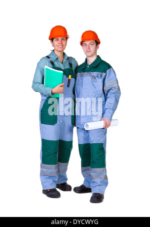 Isolated picture of young construction workers Stock Photo