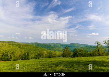 Pastoral view of pasture overlooking Boxley Valley, in the Ozark Mountains of North Central Arkansas Stock Photo