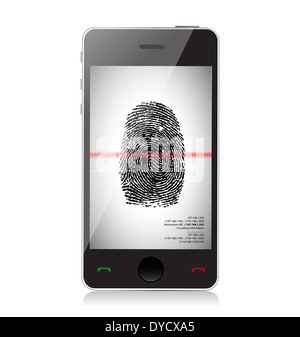Mobile phone scanning a finger print Stock Photo