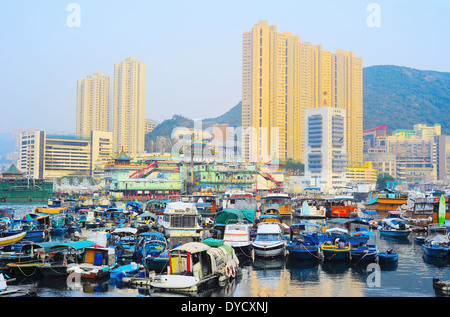 Aberdeen, famous floating village in Hong Kong Stock Photo