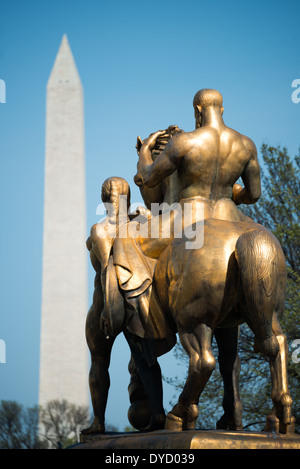 WASHINGTON DC, USA - Valor Statue in Arts of War and Peace on Arlington Memorial Bridge in Washington DC