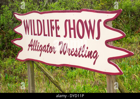 Miami Florida,Tamiami Trail,highway Route 41,Everglades,sign,logo,wildlife show,alligator wrestling,visitors travel traveling tour tourist tourism lan Stock Photo