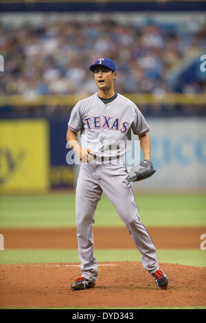 St. Petersburg, Florida, USA. 6th Apr, 2014. Yu Darvish (Rangers) MLB : Yu Darvish of the Texas Rangers pitches during the baseball game against the Tampa Bay Rays at Tropicana Field in St. Petersburg, Florida, United States . © Thomas Anderson/AFLO/Alamy Live News Stock Photo