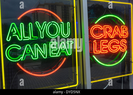 Orlando Florida,International Drive,neon sign,all you can eat,restaurant restaurants food dining eating out cafe cafes bistro,buffet style,crab legs,a Stock Photo